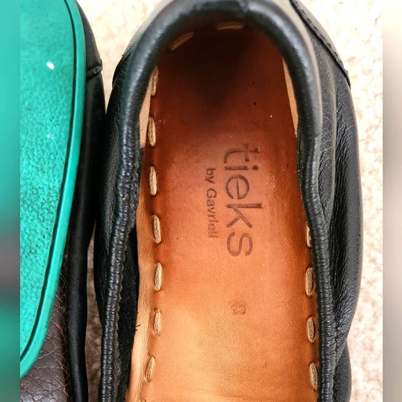 Tieks Black Leather Flats with Teal Soles - Picture 3 of 7